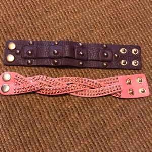 pink&purple leather bracelets with gold accents
